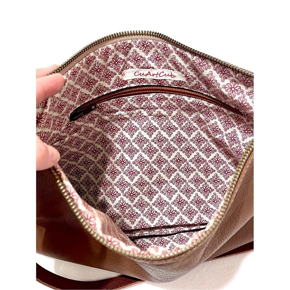 CuArtCub Artisan Brown Pebbled Leather Foldover Crossbody Clutch Purse - Picture 3 of 3